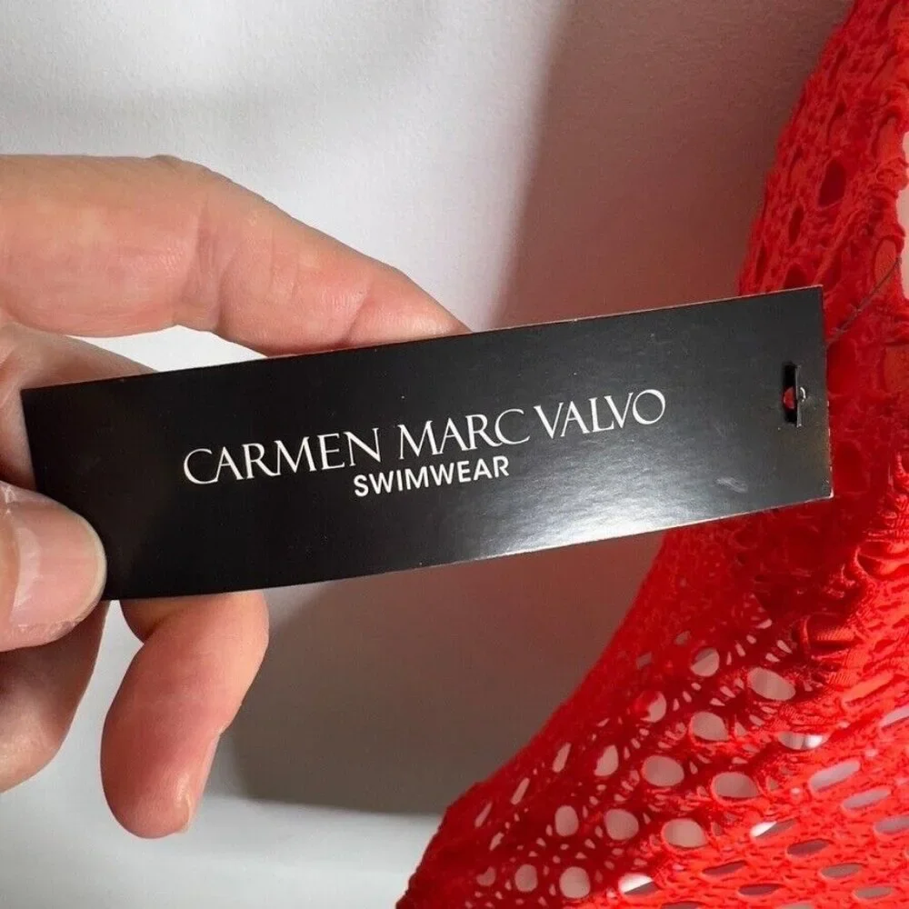 Carmen Marc Valvo Orange Crochet One-Piece Swimsuit